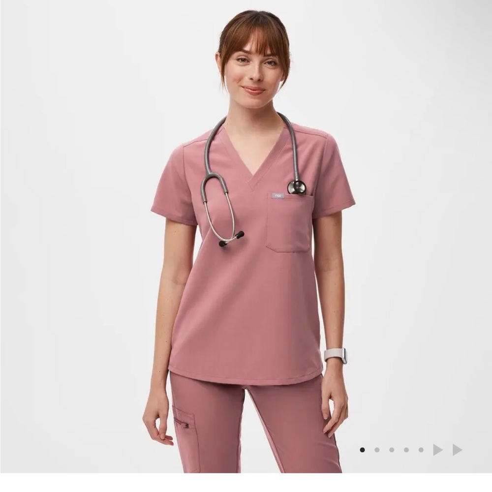 Figs Pink V-Neck Short Sleeve Scrub Top